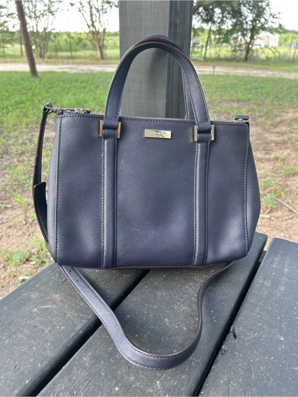 Kate Spade Navy Leather Satchel Handbag - Classic Everyday Style